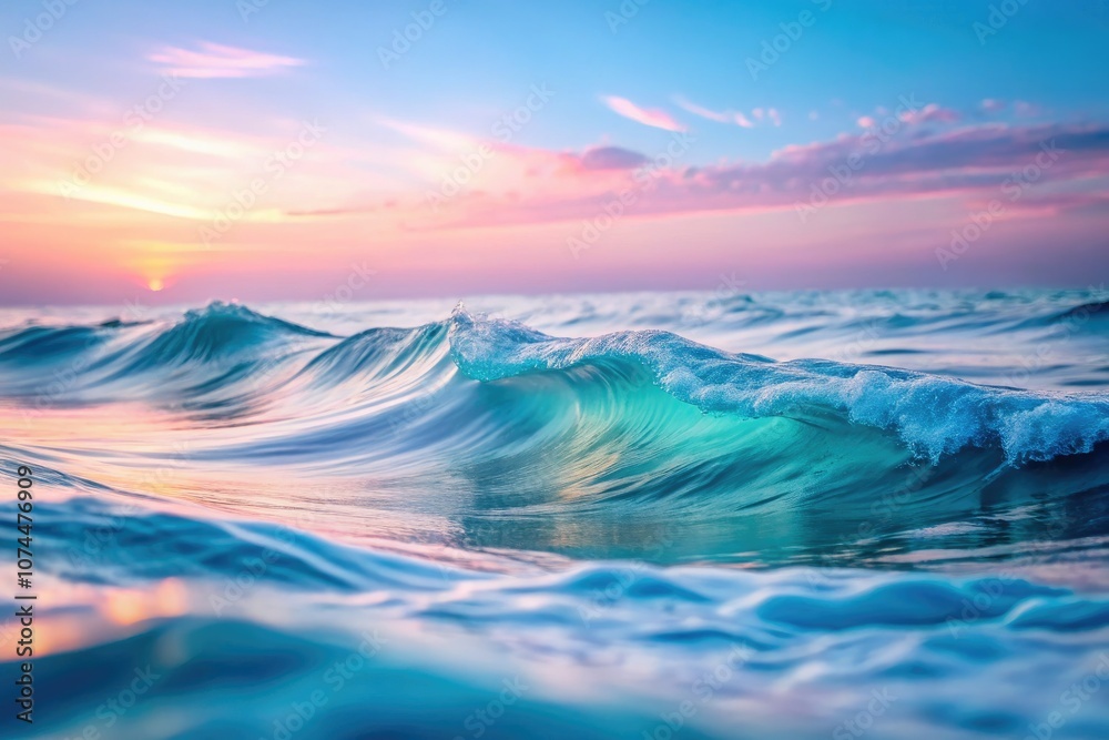 Obraz premium Dreamy Light Blue Waves Abstract Double Exposure Photography with Gradient Background for Serene and Tranquil Atmosphere