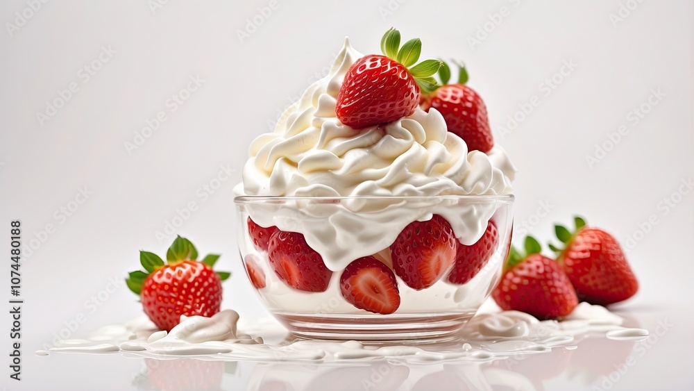 Isolated strawberry with whipped cream on a clear or white Isolated strawberry with whipped cream on a clear or white