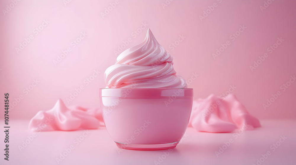 Pink Whipped Cream in Glass Cup, Minimalist 3D Illustration Pink Whipped Cream in Glass Cup, Minimalist 3D Illustration