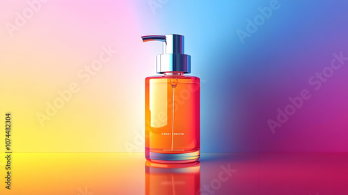 Orange Liquid Bottle with Silver Pump on Gradient Background - 3D Illustration