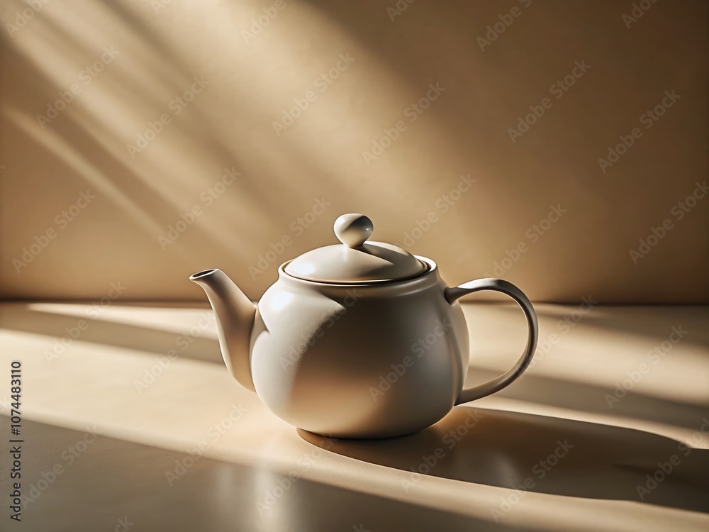 Elegant Minimalist Teapot on a Soft Background for Modern Kitchen Aesthetics Featuring Smooth Lines and Soft Lighting to Inspire Tranquility and Simple Living