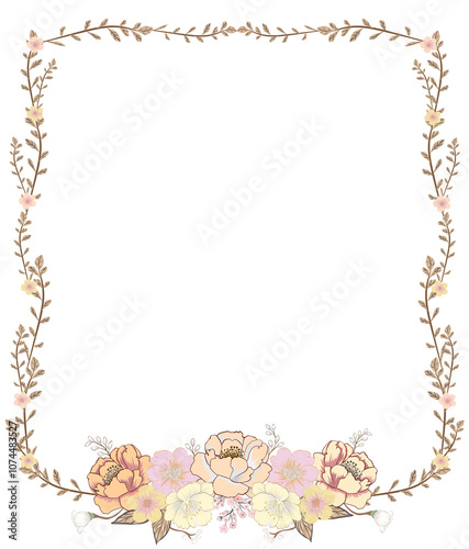 Rectangular floral frame with vintage flower