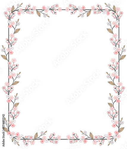 Rectangular floral frame with vintage flower