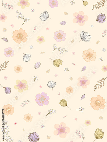  Pastel flowers on bright yellow background