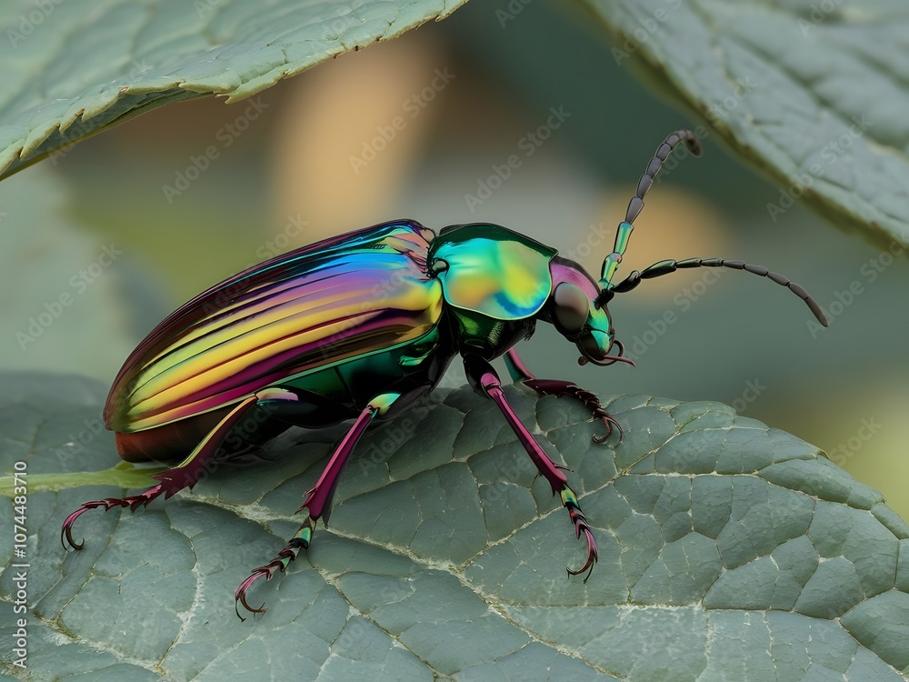Fototapeta premium Vibrant Rainbow Beetle on a Leaf