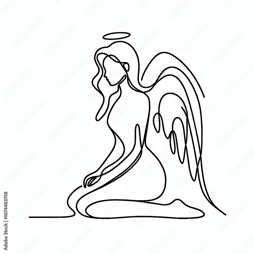 Minimalist one-line drawing of an angel. Simple and elegant abstract design. Minimalist one-line drawing of an angel. Simple and elegant abstract design.