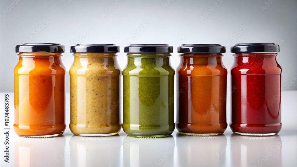 Elegant Sauce Jars Mockup Isolated on White Background for Creative Culinary Presentations and Branding, Perfect for Marketing, Packaging, and Product Showcase Elegant Sauce Jars Mockup Isolated on White Background for Creative Culinary Presentations and Branding, Perfect for Marketing, Packaging, and Product Showcase