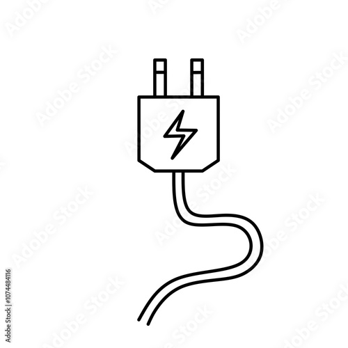 a simple electrical cable icon with a two-pin plug and a lightning bolt symbol in the center of the plug, indicating an electrical connection