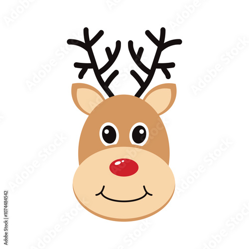 Art & Illustration Adorable Christmas Reindeer Face with Red Nose - Festive Cartoon Deer Icon for Holiday Decor and Greeting Cards