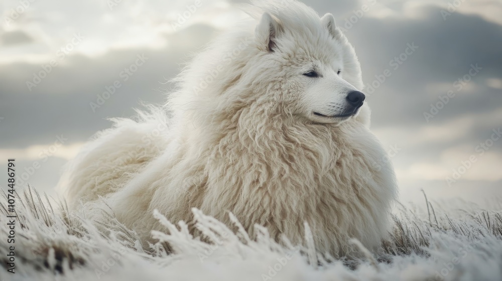 Obraz premium a picture of a white dog with very thick, beautiful fur 