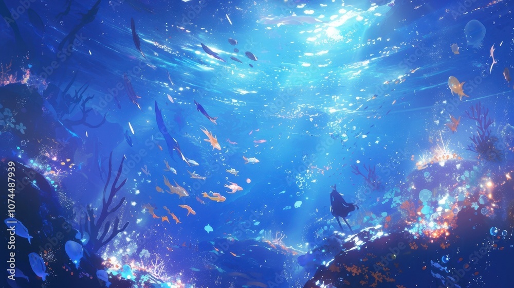 The ocean was alive with glowing fragments of coral like specks of stardust that had fallen from the sky and landed in the water. The ocean was alive with glowing fragments of coral like specks of stardust that had fallen from the sky and landed in the water.