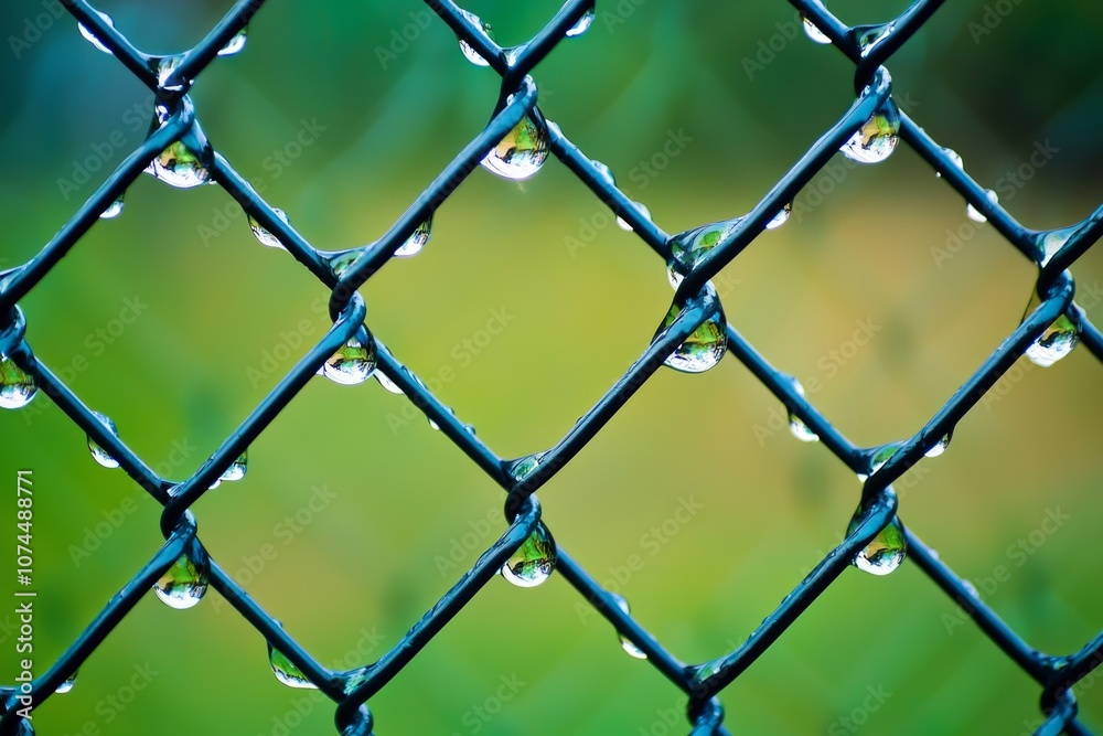 Water droplets clinging to a chain-link fence Water droplets clinging to a chain-link fence
