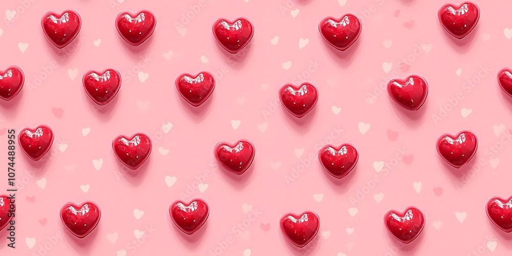 A seamless pattern of red hearts on a pink background A seamless pattern of red hearts on a pink background