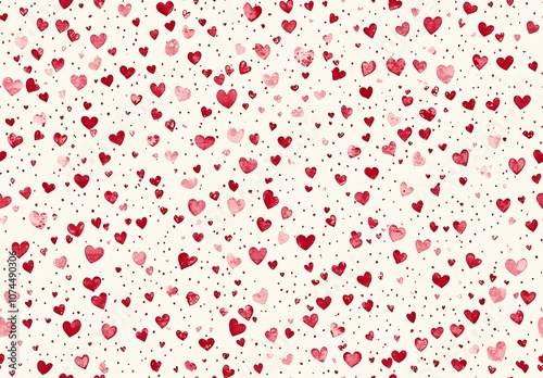 A white background with small pink and red hearts