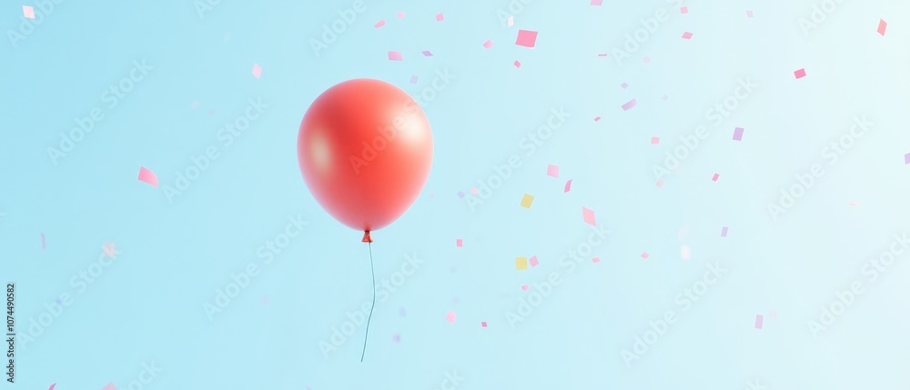 Single colorful balloon floating with confetti accents, pastel background, joyful vibe Single colorful balloon floating with confetti accents, pastel background, joyful vibe