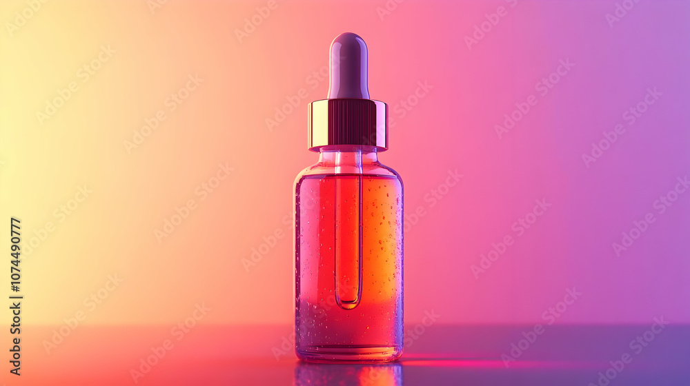Dropper Bottle with Neon Gradient Background - 3D Render Dropper Bottle with Neon Gradient Background - 3D Render