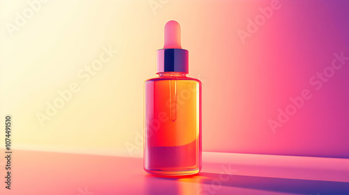 Glass Bottle with Dropper on Gradient Background - 3D Illustration