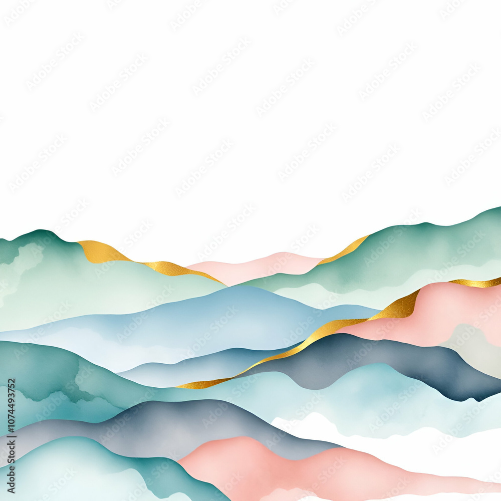 Abstract Watercolor Landscape with Gold Accents Abstract Watercolor Landscape with Gold Accents
