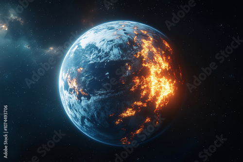 Wallpaper Mural Planet Earth Ablaze with Intense Fires, Illustrating the Global Impact of Climate Change and Environmental Catastrophe Torontodigital.ca