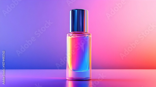 Glass Bottle with Colorful Liquid on Gradient Background - 3D Illustration