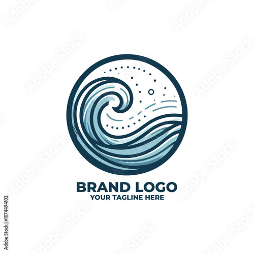 minimalist flat logo with a wave inside a circle