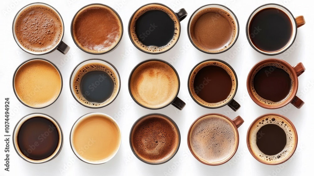 Set of Take Away Coffee Cups With Different Types of Coffee, Isolated On White Background Set of Take Away Coffee Cups With Different Types of Coffee, Isolated On White Background