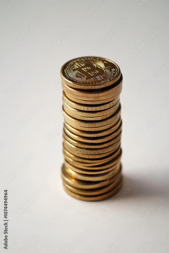 Stacked Bitcoin Coins Neatly Arranged Representing Digital Currency and Wealth Stacked Bitcoin Coins Neatly Arranged Representing Digital Currency and Wealth