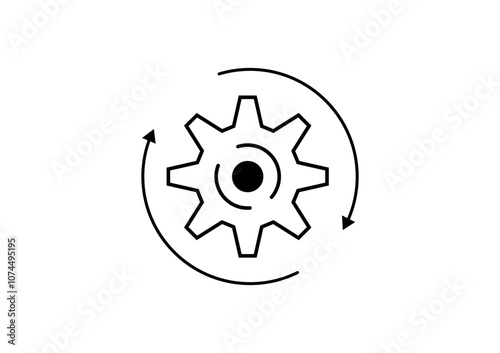 Recovery gear icon on white background. Cogwheel with arrow. Easy process mechanism and renewal synconize.