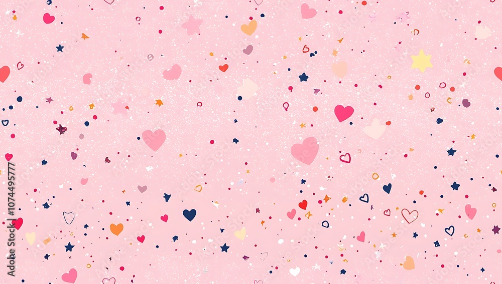Pink background with hearts and stars, a Valentine's Day theme Pink background with hearts and stars, a Valentine's Day theme