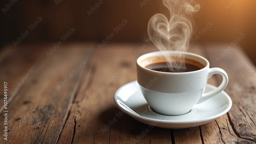 Warm inviting coffee scene, rustic-wooden-surface and coffee-steaming Warm inviting coffee scene, rustic-wooden-surface and coffee-steaming