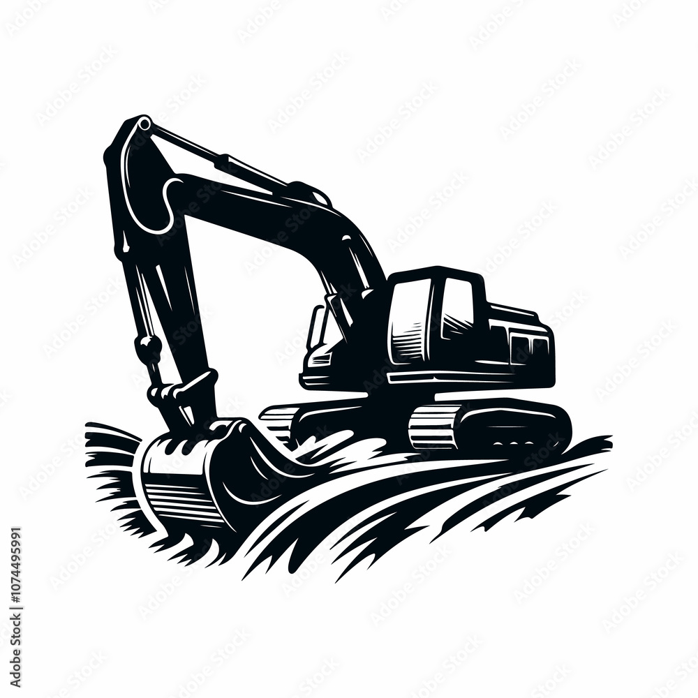 Excavator Logo Design in Flat Style for Heavy Machinery Excavator Logo Design in Flat Style for Heavy Machinery