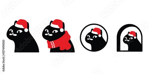 cat vector black kitten christmas santa claus hat calico icon window neko pet cartoon character munchkin illustration symbol clip art isolated