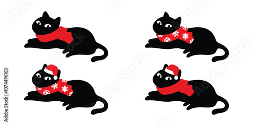cat vector black kitten calico christmas santa claus hat snowflake icon neko pet cartoon character munchkin illustration symbol clip art isolated