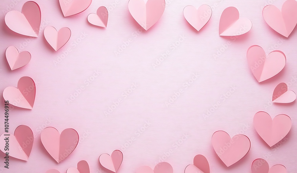Pink background with pink paper hearts Pink background with pink paper hearts