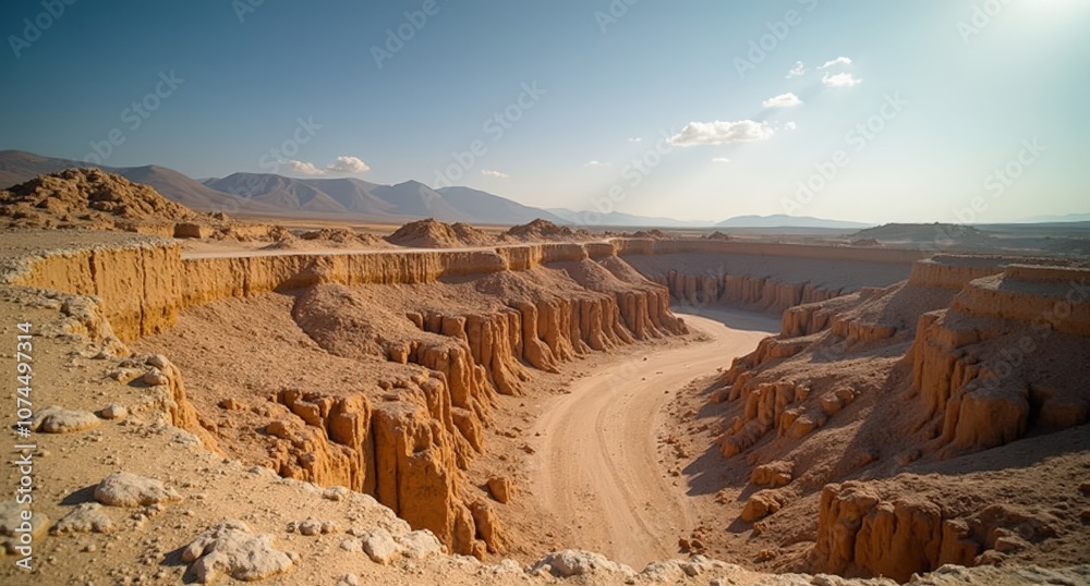Naklejka premium The Danakil Depression, Ethiopia, colorful sulfur pools and volcanic landscapes under bright sunlight, showcasing one of Earth’s most extreme environments.
