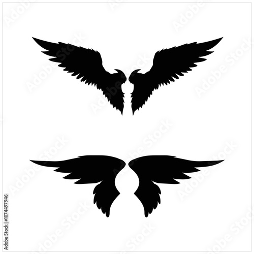 Wings icons set on transparent background. Angel wings icon vector set. Eagle, bird, heraldic, flying, falcon, phoenix, hawk logo photo