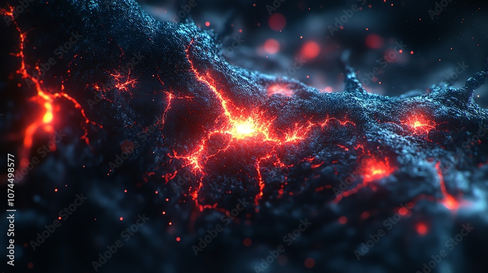 Abstract representation of flowing lava with glowing molten colors and textured surface. Abstract representation of flowing lava with glowing molten colors and textured surface.