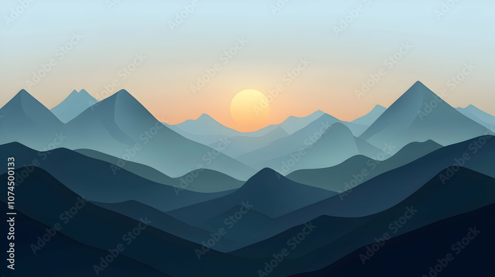 Silhouette of a mountain range with the sun rising over the horizon. Silhouette of a mountain range with the sun rising over the horizon.