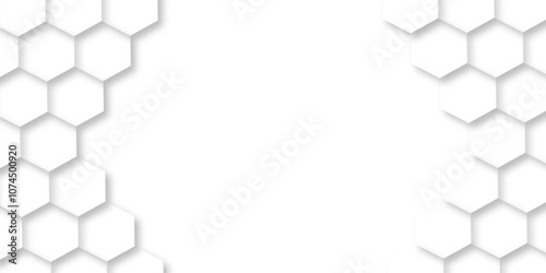 3d hexagonal structure futuristic white background and embossed hexagon abstract with hexagon background. honeycomb hexagonal background. Hexagon shape, white, shiny gray. hexagon pattern shape.