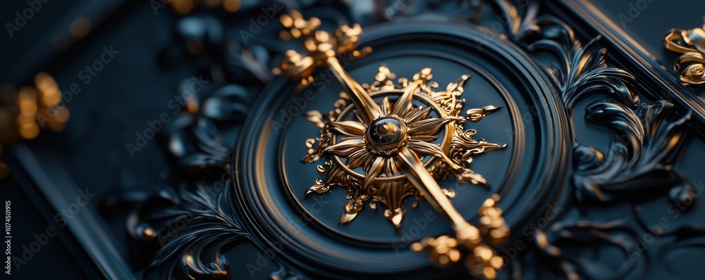 Intricate golden embellishments on a dark wall art design, showcasing a stunning decorative piece. Intricate golden embellishments on a dark wall art design, showcasing a stunning decorative piece.