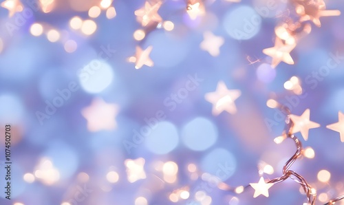 Abstract festive background with purple sparkling lights, bokeh effect and falling stars. Generative AI 