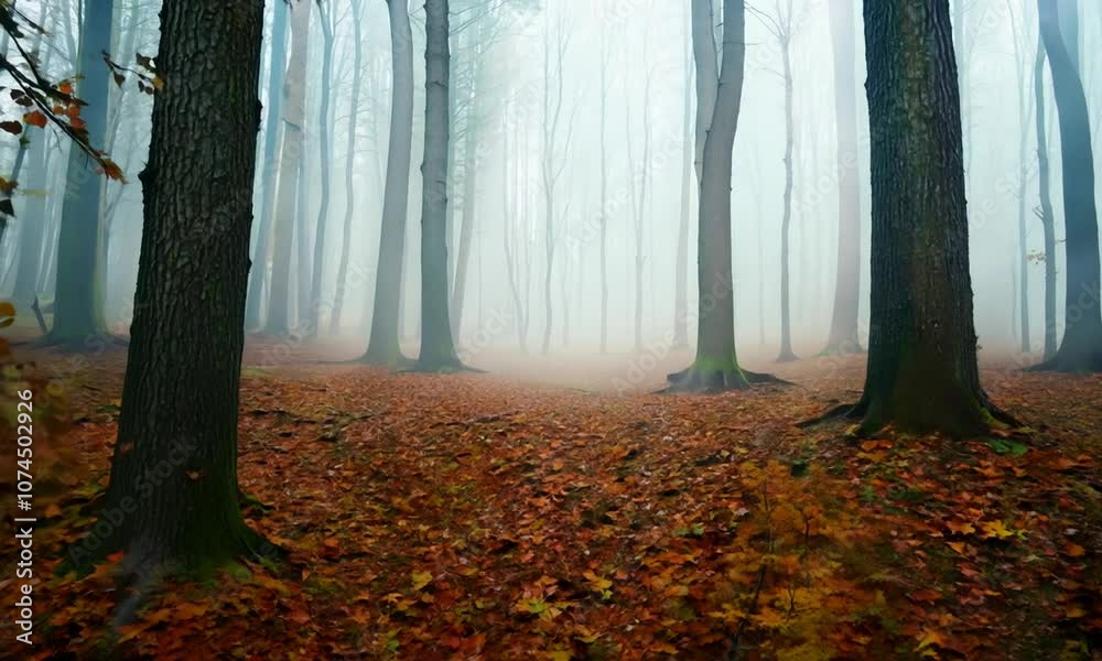 autumn nature background forest in fog