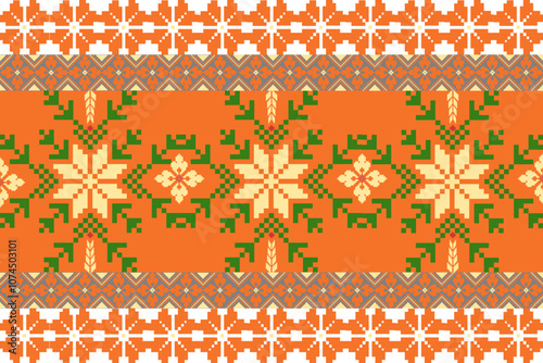 Traditional Slavic ornament, Ukrainian embroidery, Folklore design, Eastern European textile, National costume detail, Handmade needlework, Rustic fabric design, Cultural heritage, Ethnic background, 