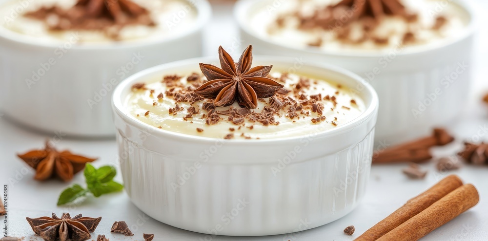 Indulge in silky pudding elegantly garnished with rich chocolate shavings for a delightful dessert experience. Indulge in silky pudding elegantly garnished with rich chocolate shavings for a delightful dessert experience.