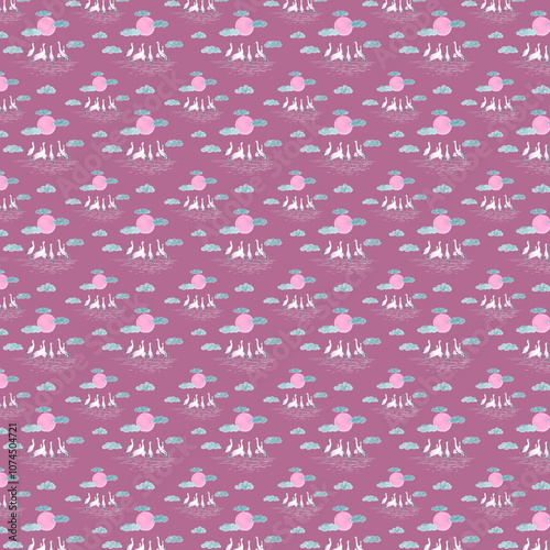 10 Seamless Pattern Set, Watercolor birds, Scrapbook Paper, pattern Fabric, Beautiful Backgrounds, White birds ,background of purple colors, birds fly
