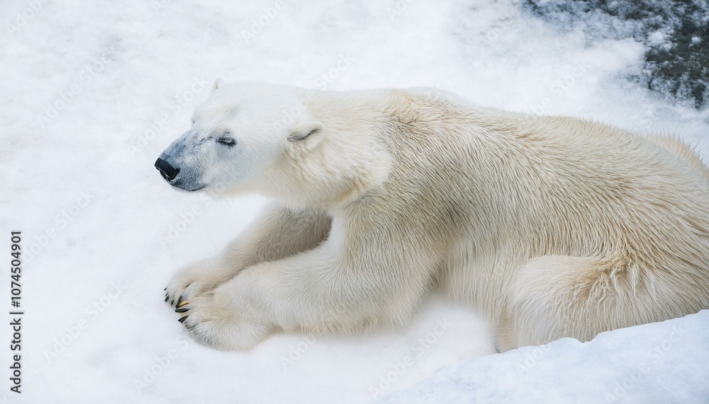 A polar bear lying in the snowy environment A polar bear lying in the snowy environment