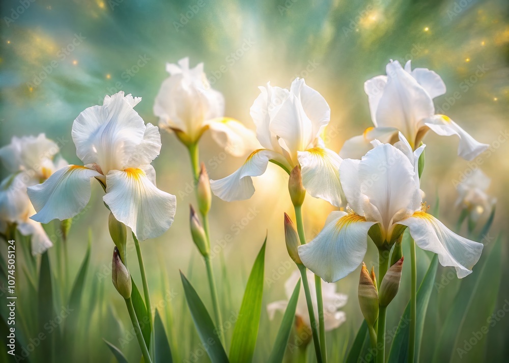 Long Exposure of White Iris Florentina Flowers Dancing in the Spring Breeze, Capturing Nature’s Serenity and Delicate Beauty in a Dreamy Landscape Long Exposure of White Iris Florentina Flowers Dancing in the Spring Breeze, Capturing Nature’s Serenity and Delicate Beauty in a Dreamy Landscape