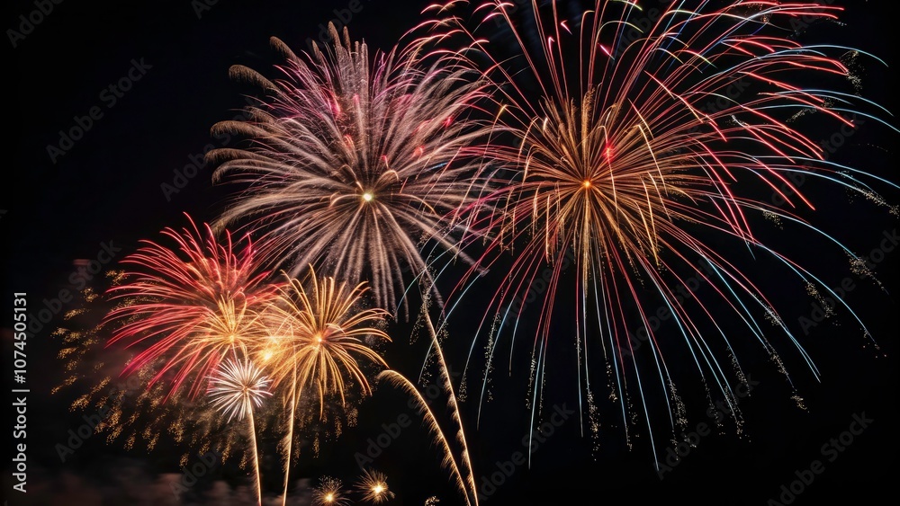 Captivating Fireworks Display on a Black Background – Stunning Night Sky Explosions in Vibrant Colors, Perfect for Celebrations and Events, Ideal for Stock Photography and Artistic Use Captivating Fireworks Display on a Black Background – Stunning Night Sky Explosions in Vibrant Colors, Perfect for Celebrations and Events, Ideal for Stock Photography and Artistic Use