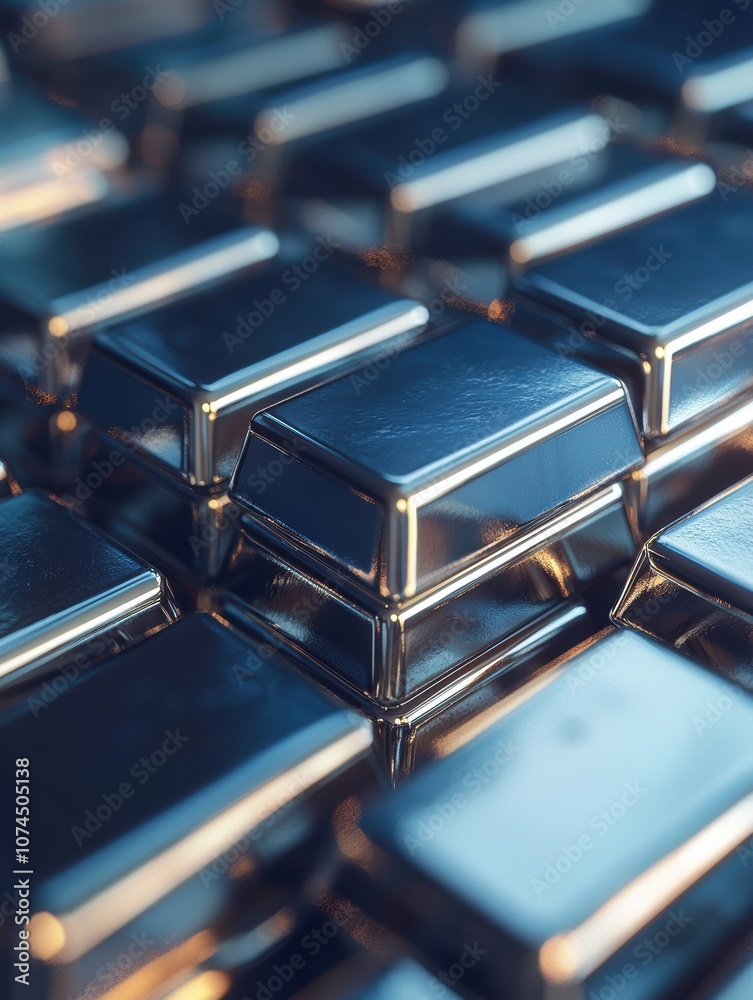 Shiny gold bars stacked closely, reflecting light beautifully, on a sleek surface.