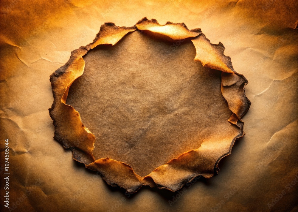 Circular Burnt Paper with Ripped Edges in Low Light for Textured Backgrounds, Vintage Aesthetic, and Artistic Material for Crafts, Scrapbooking, and Graphic Design Circular Burnt Paper with Ripped Edges in Low Light for Textured Backgrounds, Vintage Aesthetic, and Artistic Material for Crafts, Scrapbooking, and Graphic Design